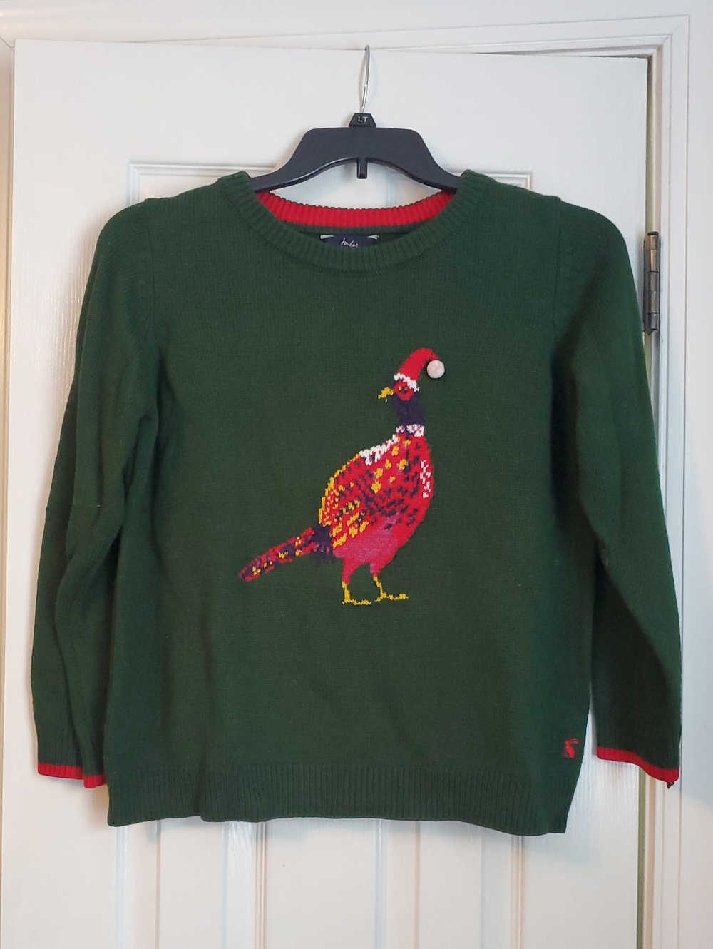 Joules Forest Green Crewneck Sweater with Red Pheasant Motif